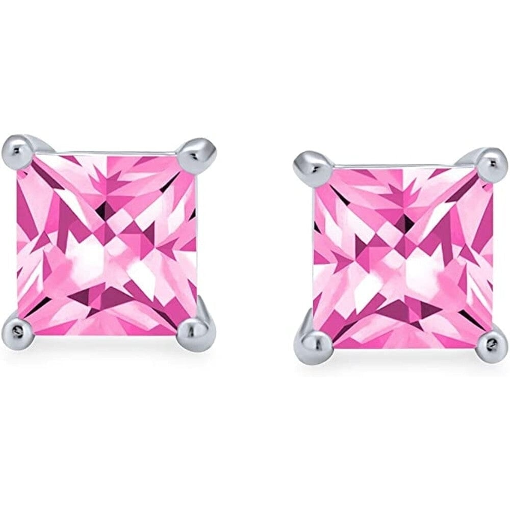 .925 Sterling Silver Square Cubic Zirconia Solitaire Princess AAA CZ Stud Earrings Image 2