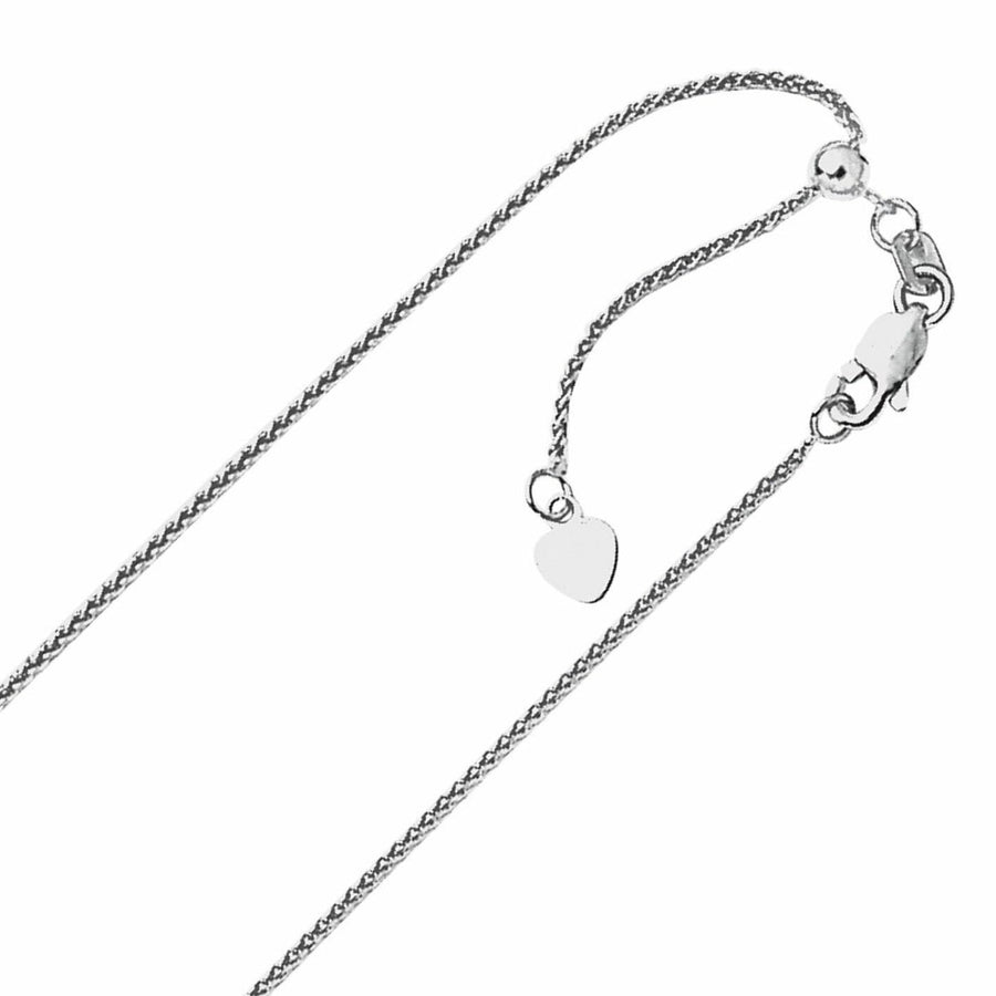 1.00MM Solid Adjustable Spiga Wheat Chain Necklace REAL 10K White Gold 22" Image 1