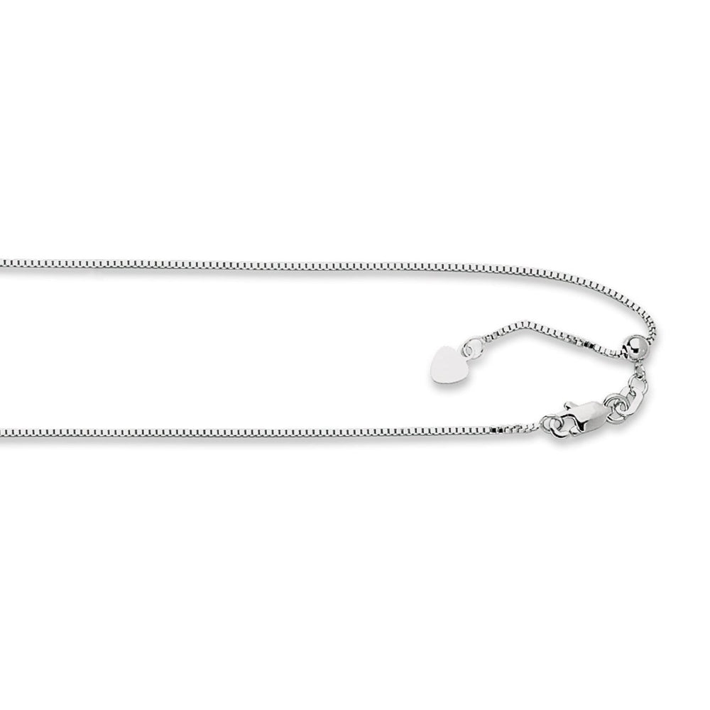 1.2mm Solid Adjustable Box Chain Necklace REAL 14K White Gold Up To 22" Image 2