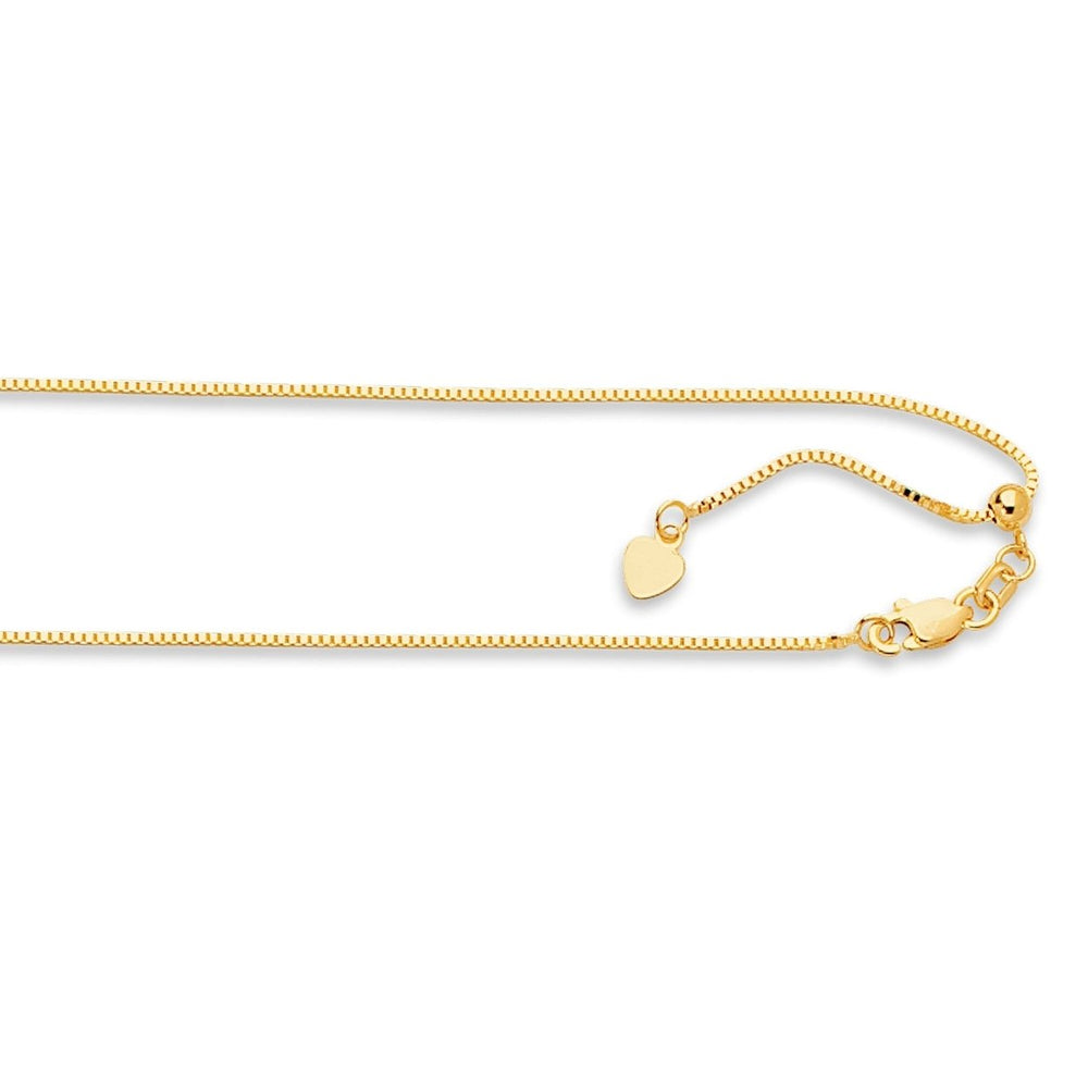 1.2MM Solid Adjustable Box Chain Real 14K Yellow Gold Up to 22" Image 2