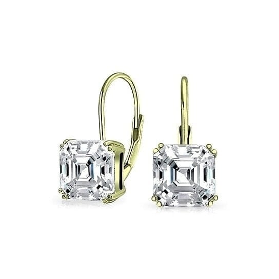 1.5 Carat Cz White Topaz Asscher-cut Leverback Earrings Sterling Silver Gold Tone Image 1