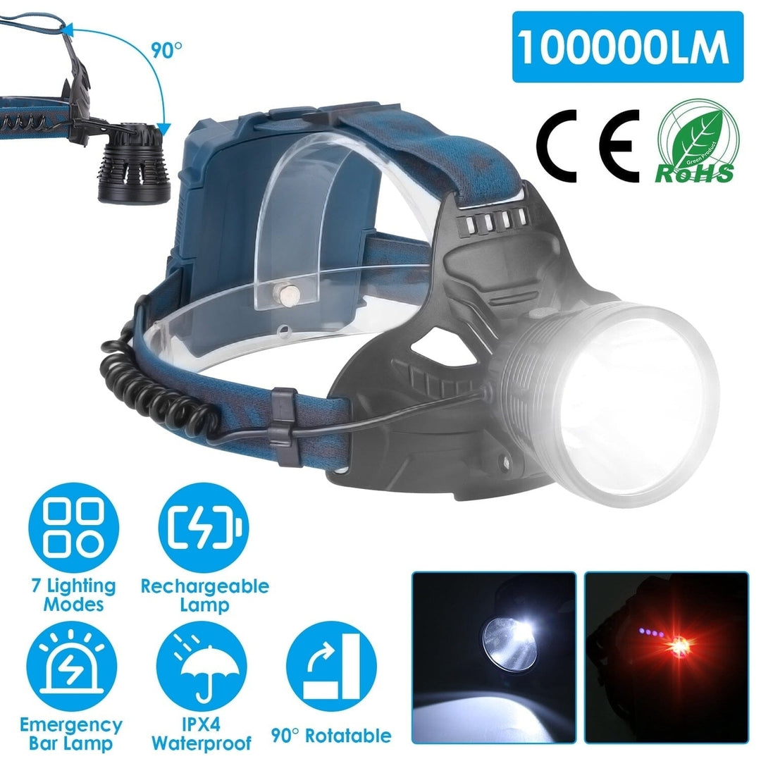 100000LM LED 7 Lighting Modes Rechargeable Headlights Image 4