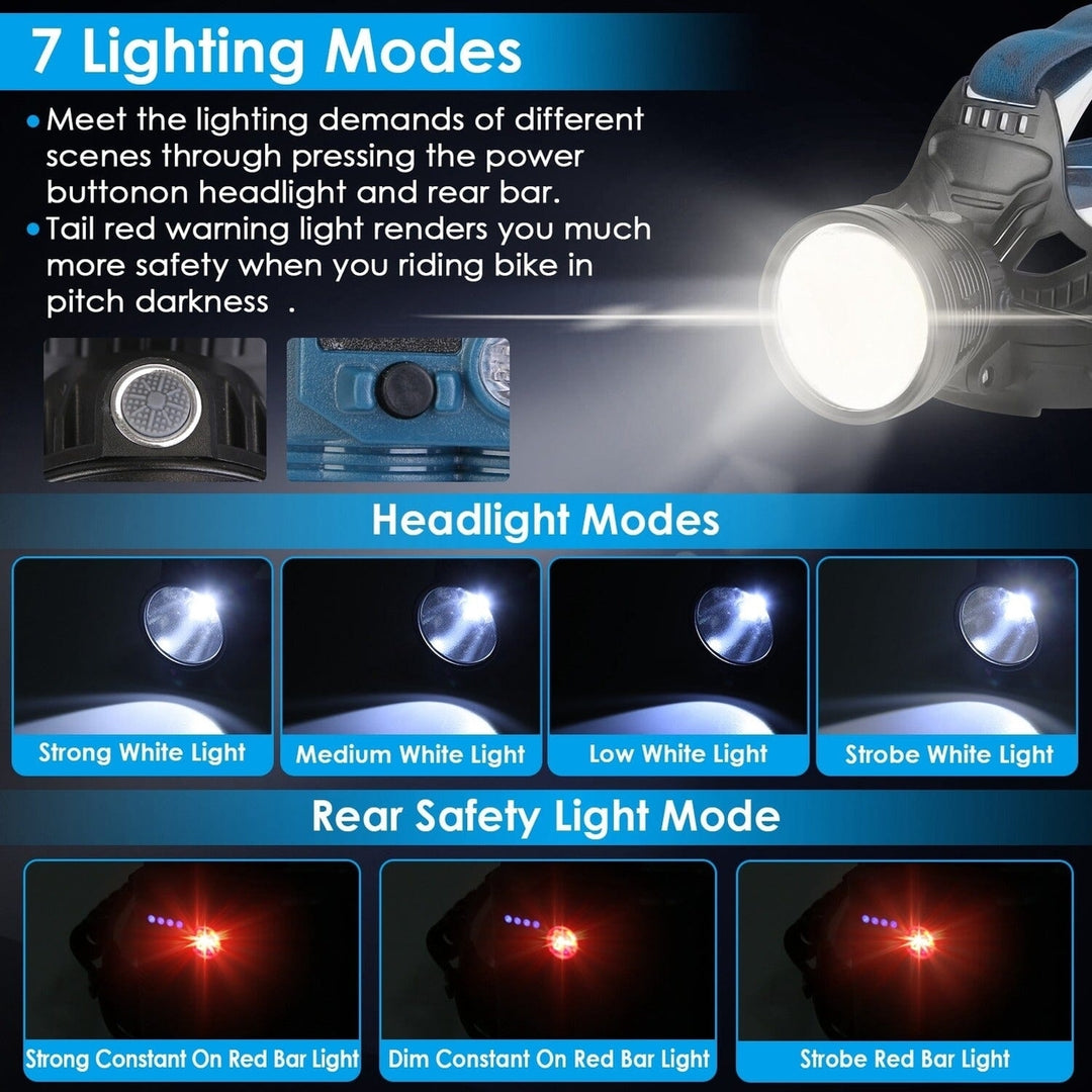 100000LM LED 7 Lighting Modes Rechargeable Headlights Image 10