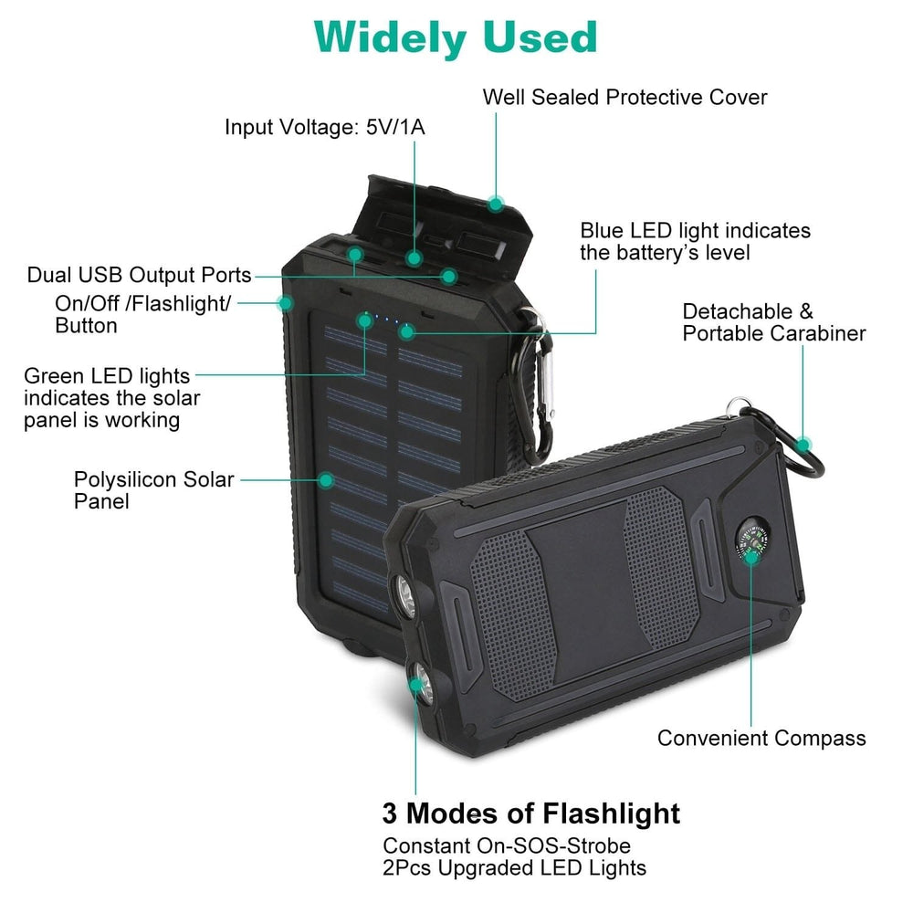 10000mAh Solar Power Bank External Battery Pack Image 2