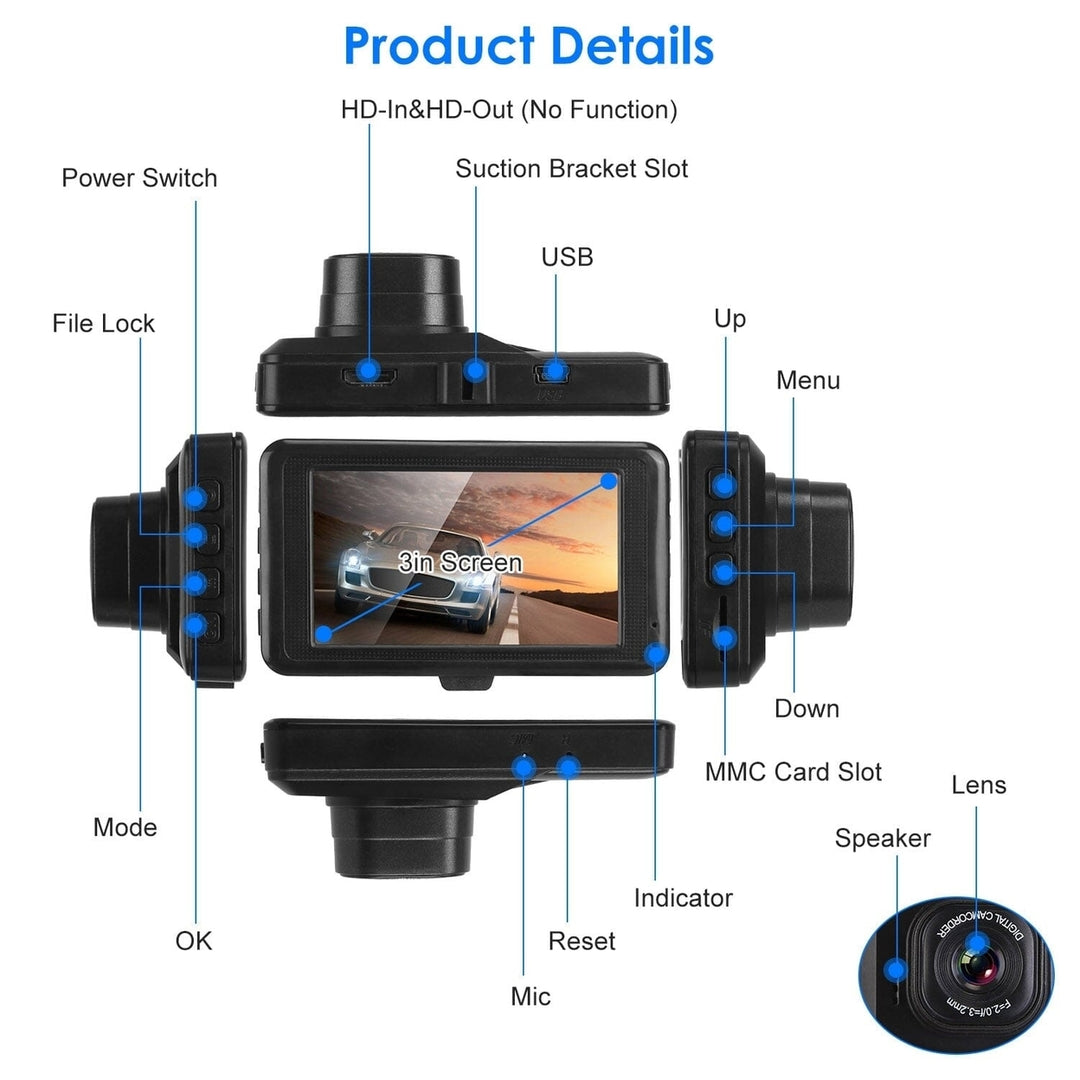 1080P Car DVR 3" Camera Dash Cam with 100 Angle Loop Recording Motion Detection Image 11