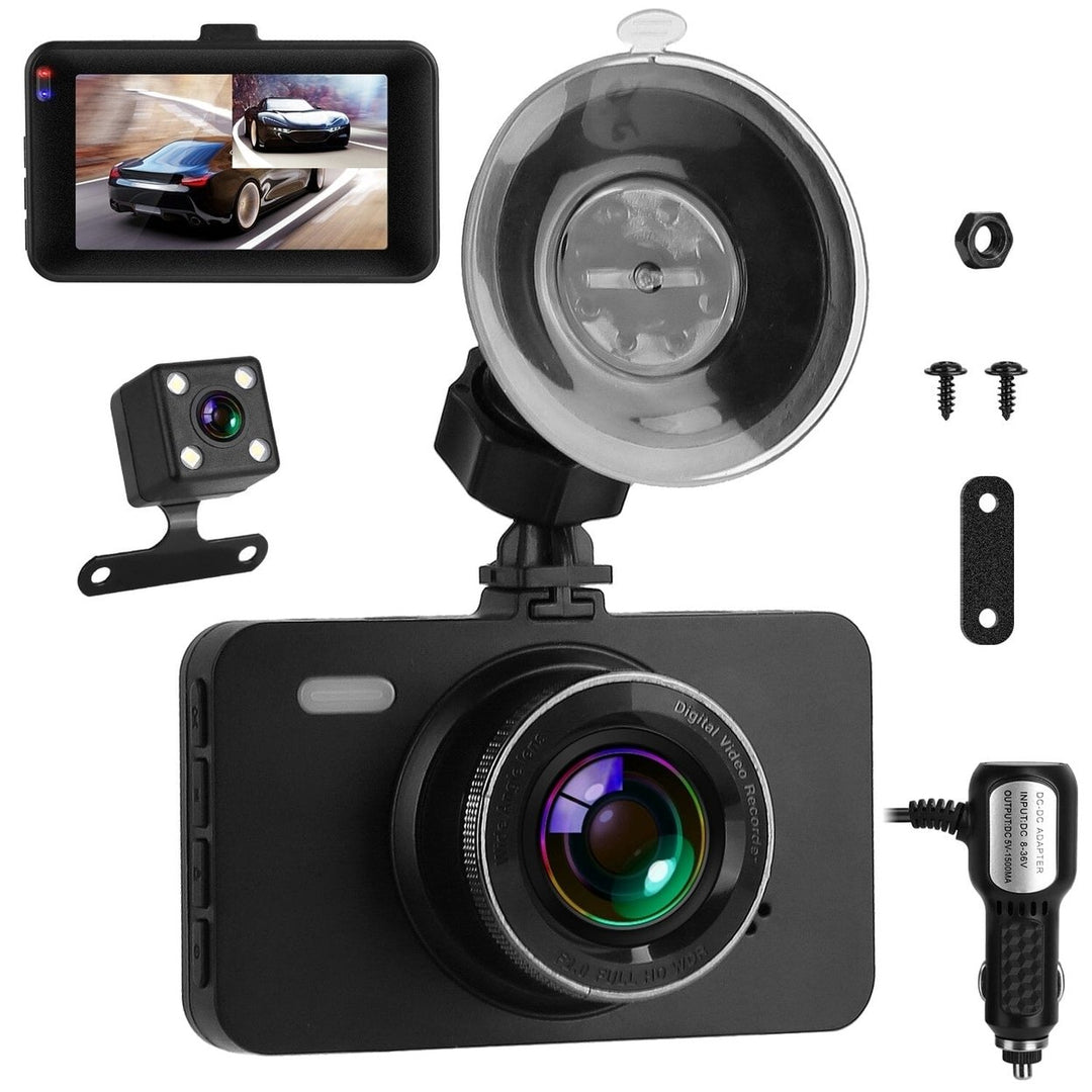 1080P Dual Dash Cam 3" Screen with Front and Rear Camera G-Sensor Motion Night Vision Loop Recording Image 1