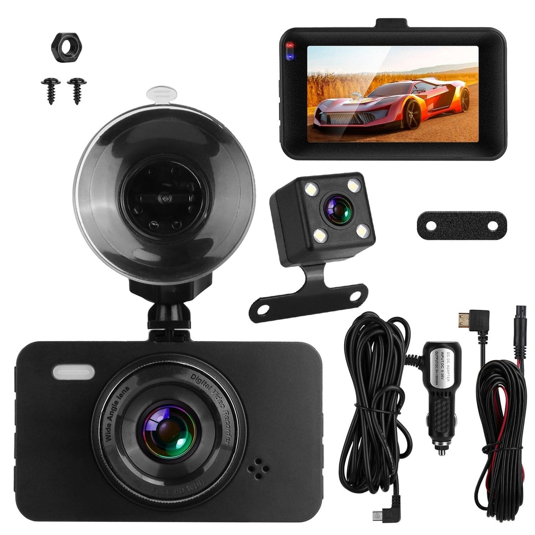 1080P Dual Dash Cam 3" Screen with Front and Rear Camera G-Sensor Motion Night Vision Loop Recording Image 2