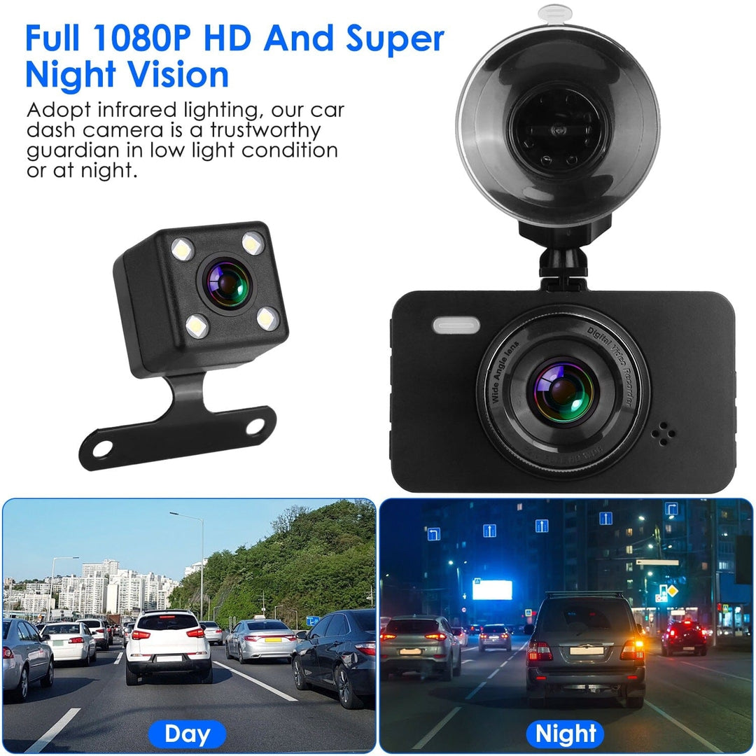 1080P Dual Dash Cam 3" Screen with Front and Rear Camera G-Sensor Motion Night Vision Loop Recording Image 4