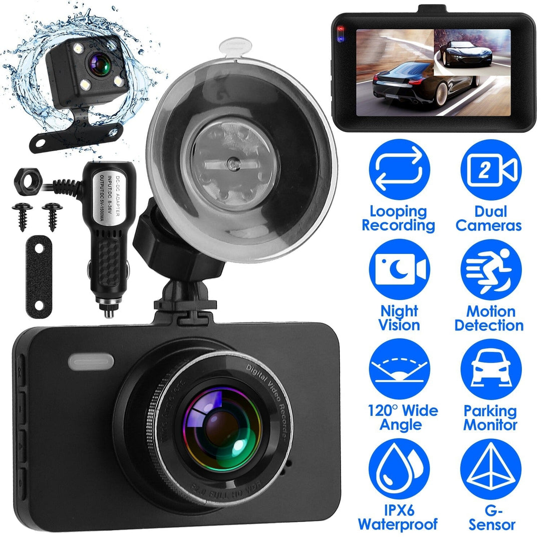 1080P Dual Dash Cam 3" Screen with Front and Rear Camera G-Sensor Motion Night Vision Loop Recording Image 6