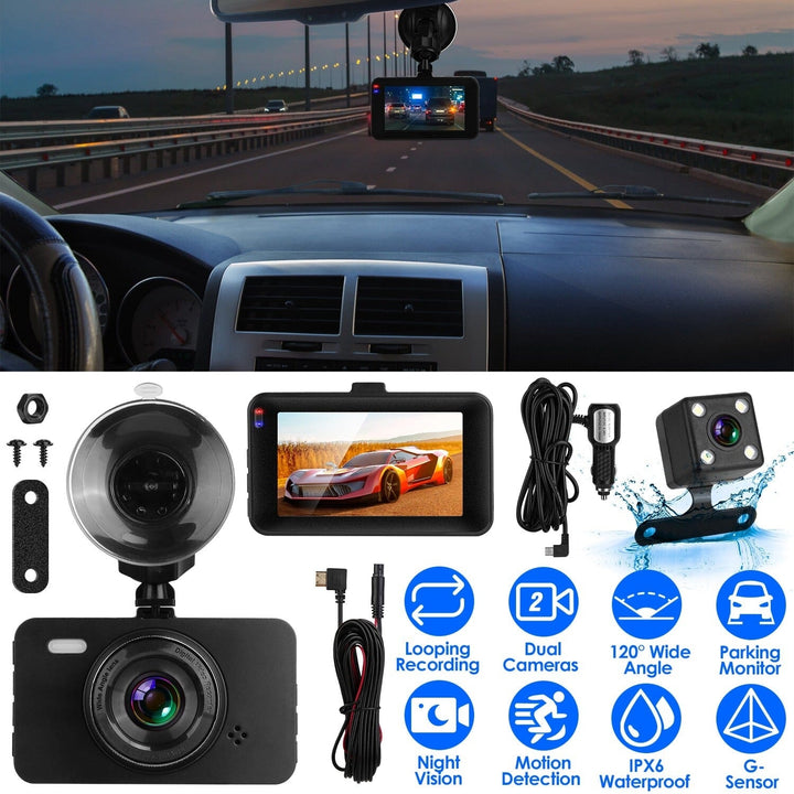 1080P Dual Dash Cam 3" Screen with Front and Rear Camera G-Sensor Motion Night Vision Loop Recording Image 7