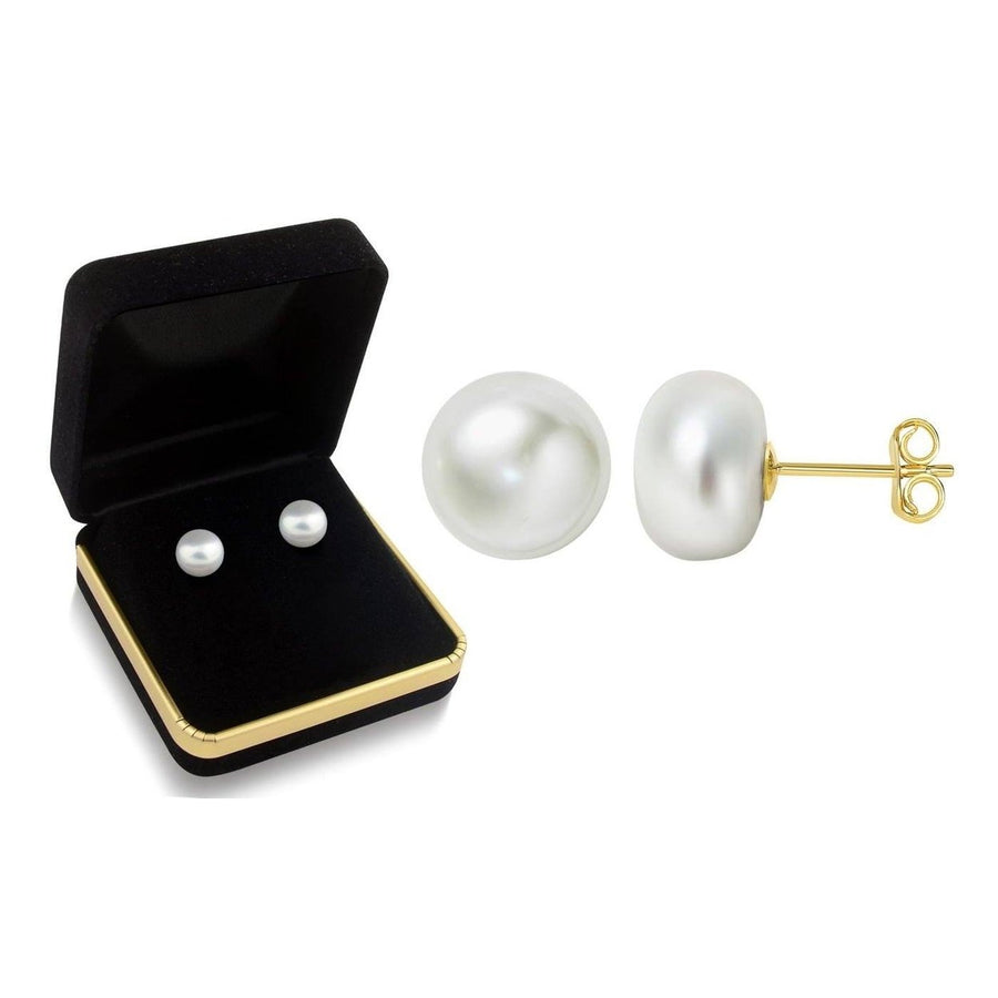 10K Gold Freshwater Pearl Stud Earrings Image 1