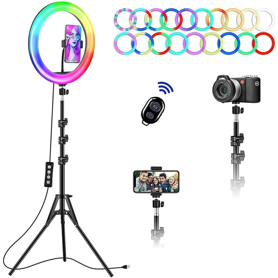 12" Selfie Ring Light with Tripod Stand and Phone Holders Image 1