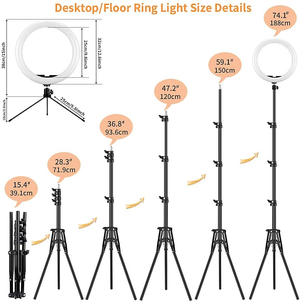 12" Selfie Ring Light with Tripod Stand and Phone Holders Image 3