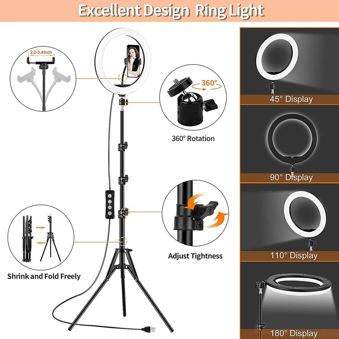 12" Selfie Ring Light with Tripod Stand and Phone Holders Image 6