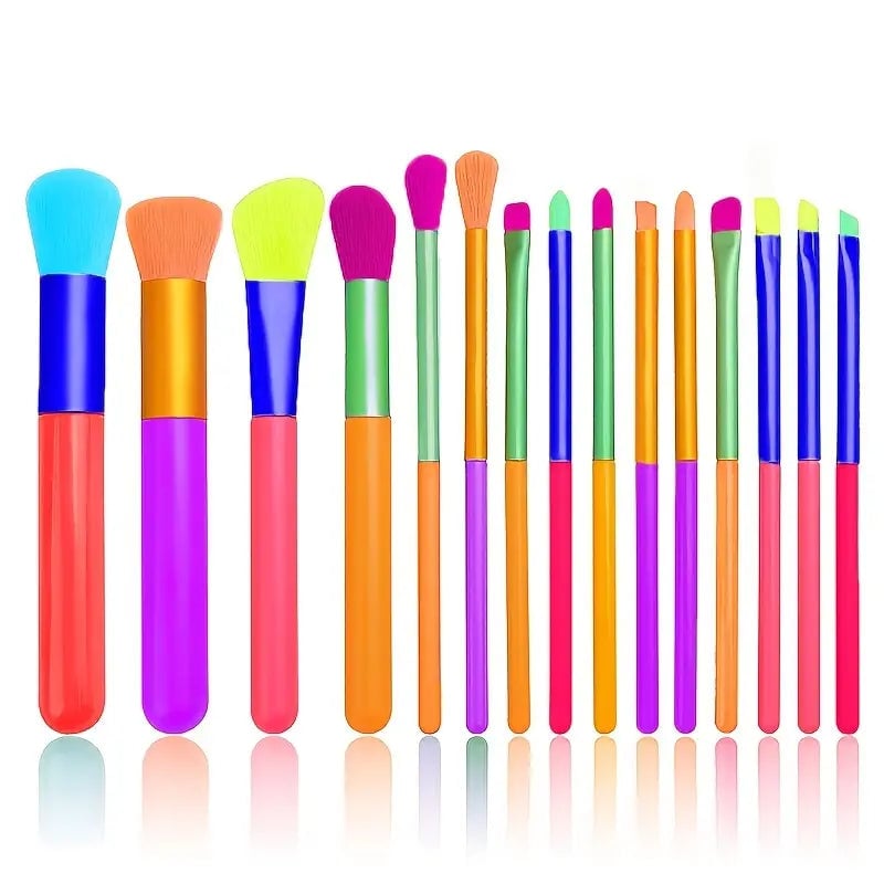 15-Pieces: Rainbow Color fine Makeup Brush Set Image 2