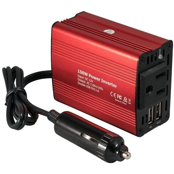 150W Car Power Inverter 12V DC to 110V AC Converter with 3.1A Dual USB Car Charger Image 1