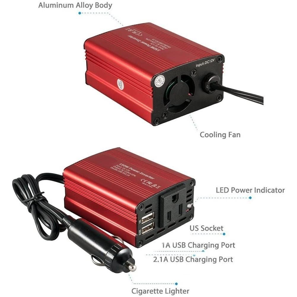 150W Car Power Inverter 12V DC to 110V AC Converter with 3.1A Dual USB Car Charger Image 4