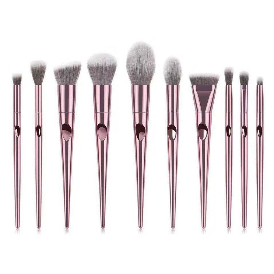 10-Piece: Metallic Premium Cosmetic Makeup Brushes Set Image 1