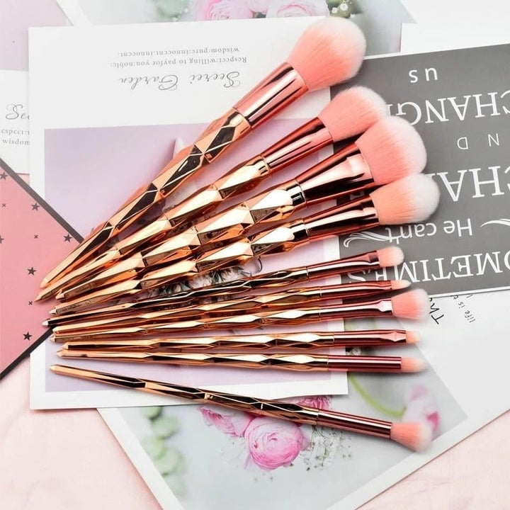 10-Piece: Unicorn Makeup Brush Rose Gold Diamond Handle Set Image 1