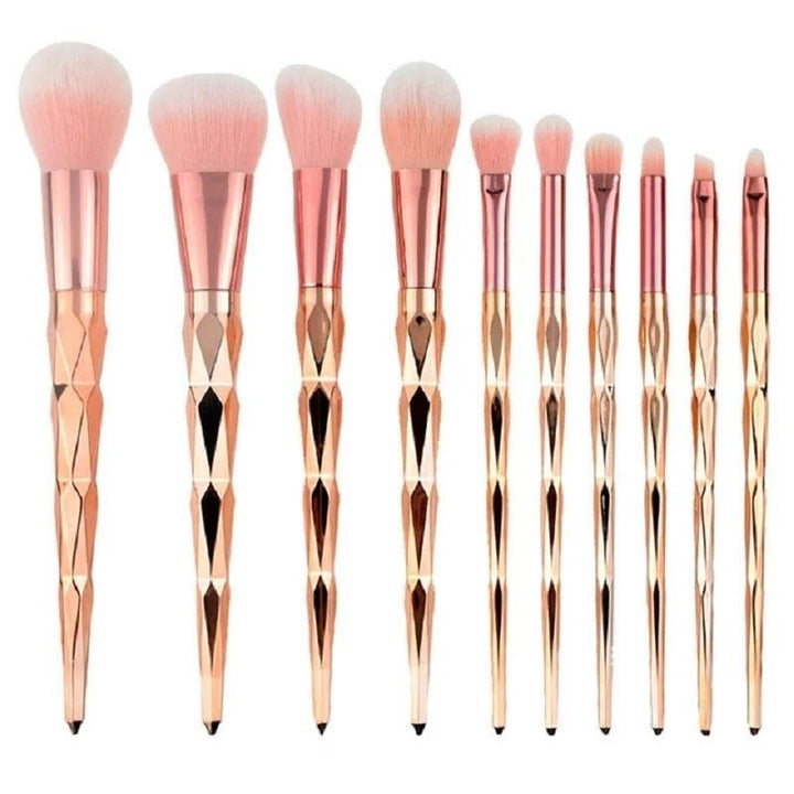 10-Piece: Unicorn Makeup Brush Rose Gold Diamond Handle Set Image 2