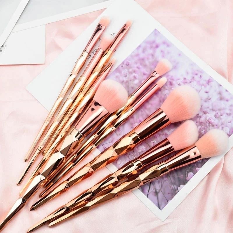 10-Piece: Unicorn Makeup Brush Rose Gold Diamond Handle Set Image 4