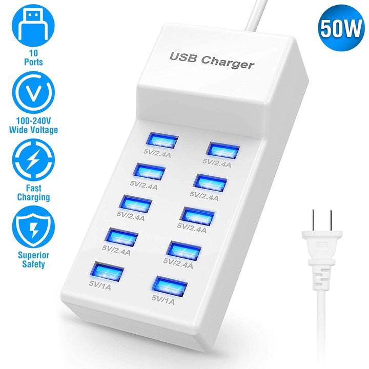 10-Ports 50W USB Wall Fast Charging Power Adapter Image 4