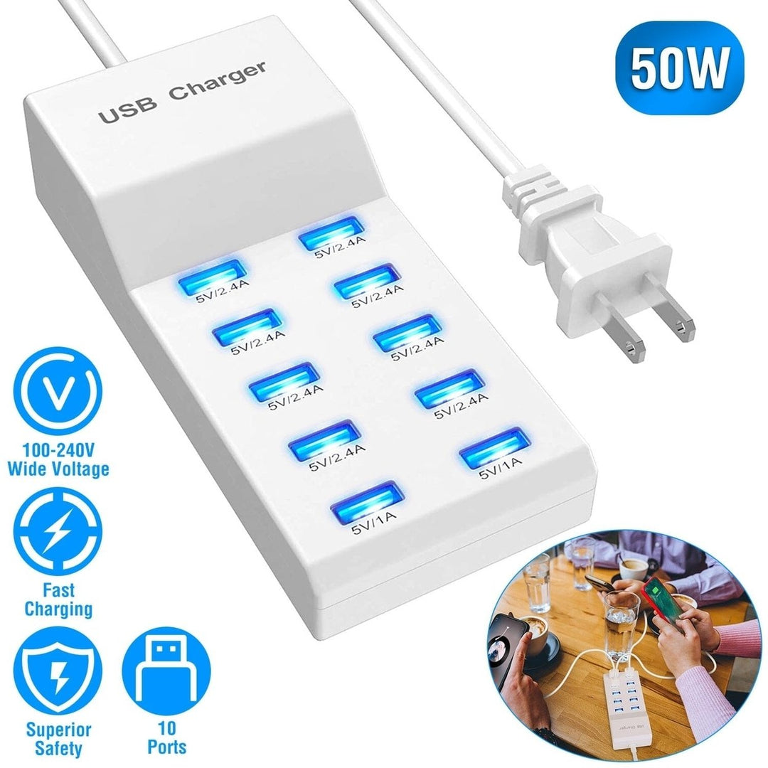 10-Ports 50W USB Wall Fast Charging Power Adapter Image 6