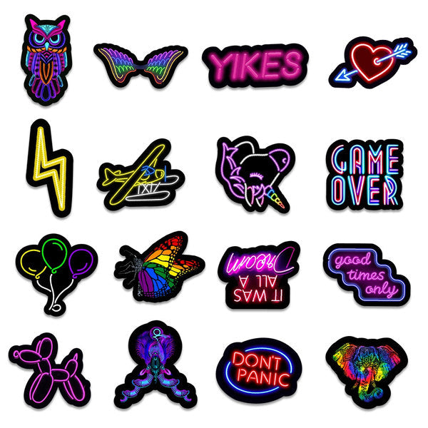 100-Piece: Cartoon Neon Light Graffiti Stickers Image 2