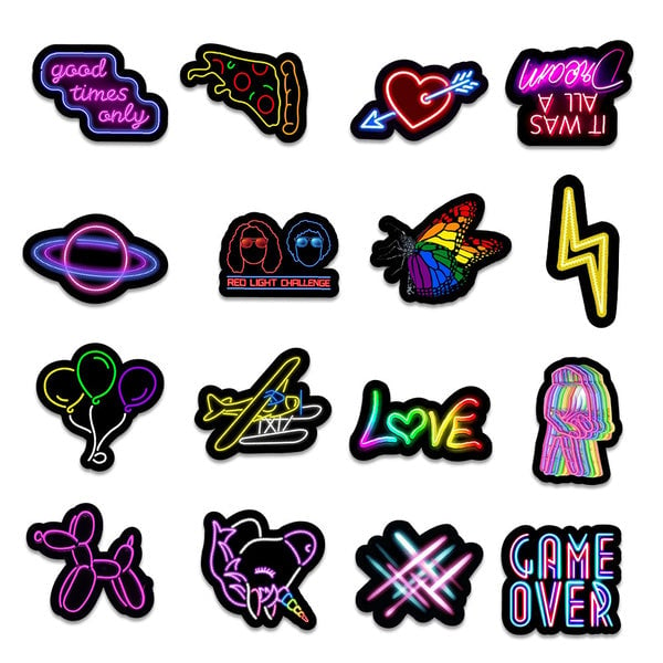 100-Piece: Cartoon Neon Light Graffiti Stickers Image 3