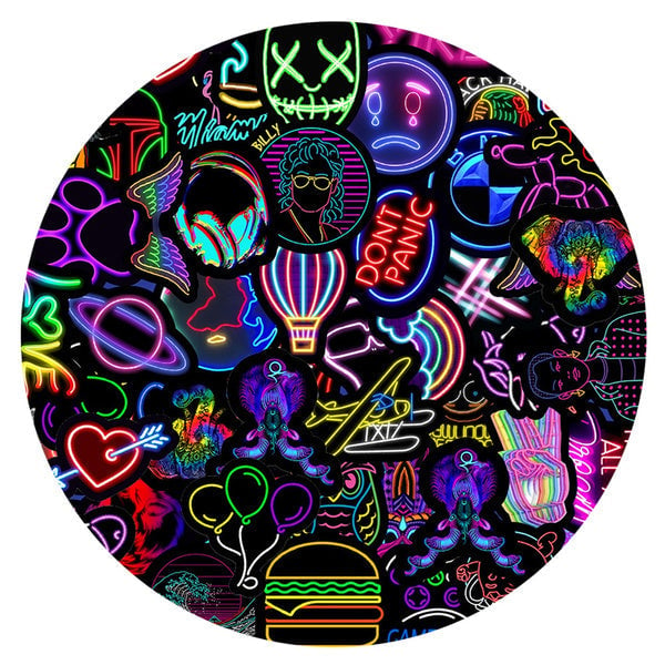 100-Piece: Cartoon Neon Light Graffiti Stickers Image 4