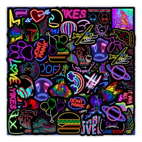 100-Piece: Cartoon Neon Light Graffiti Stickers Image 4