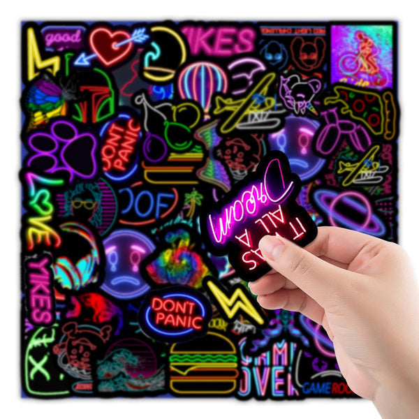 100-Piece: Cartoon Neon Light Graffiti Stickers Image 6