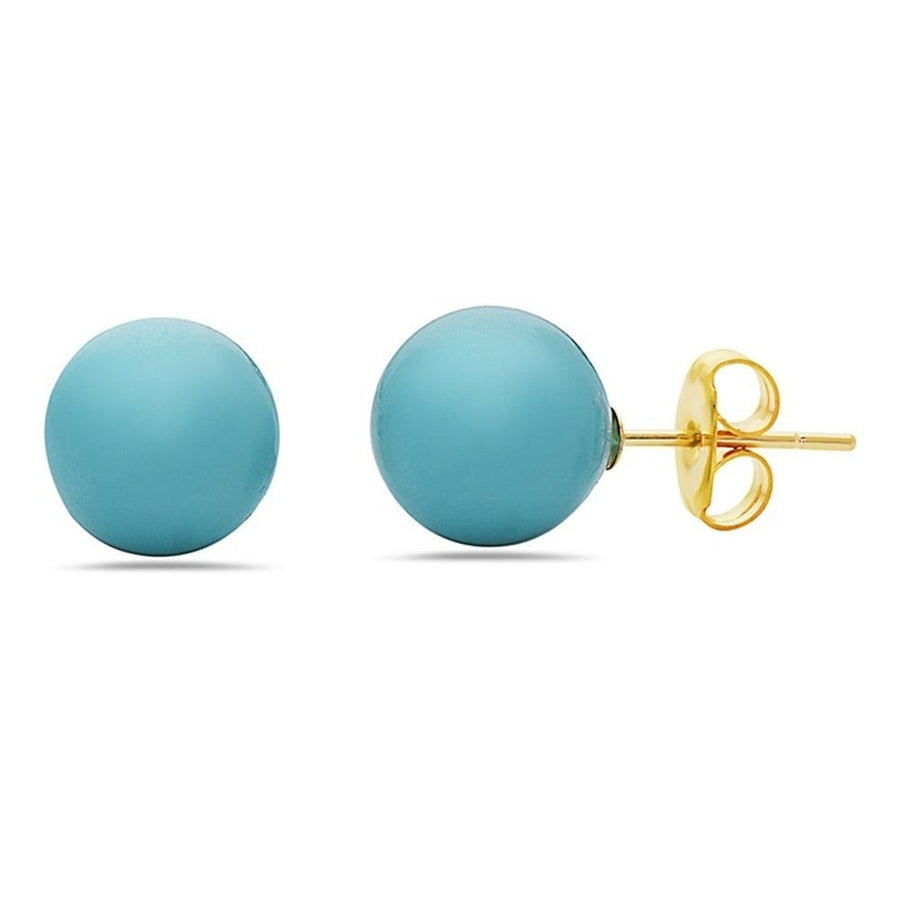 14K Gold Created Turquoise Stud Earrings by MUIBLU Gems Image 1