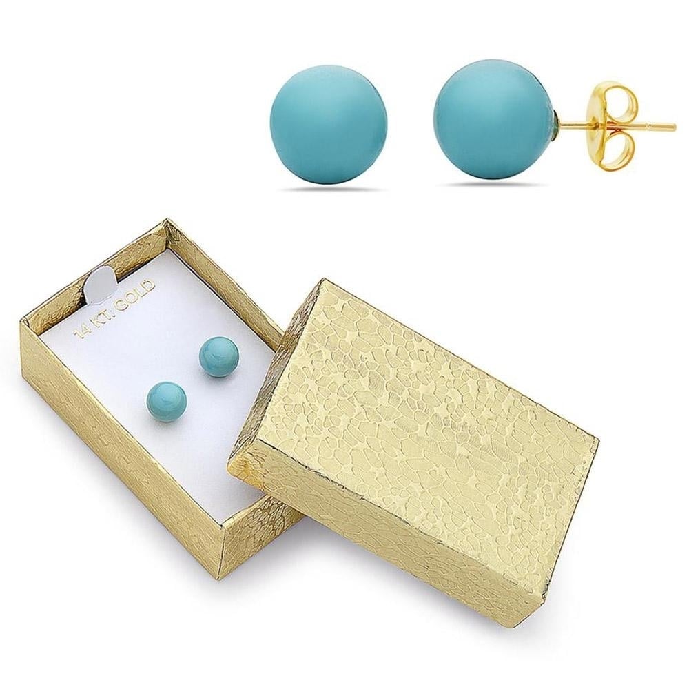 14K Gold Created Turquoise Stud Earrings by MUIBLU Gems Image 2