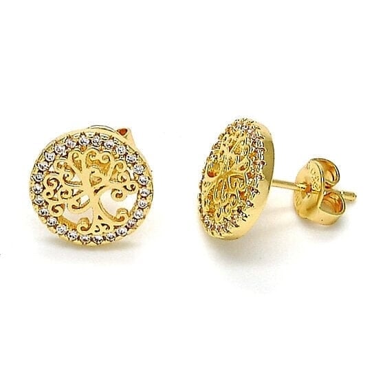 14k Gold Filled High Polish Finish Crystal Tree of Life Stud Earrings Image 1