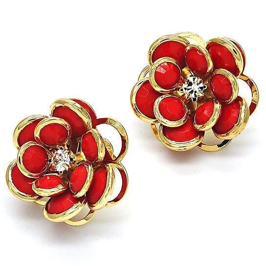 14k Gold Filled High Polish Finsh Ruby Hibiscus Crystal Stud Earring Image 1