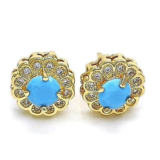 14k Gold Filled High Polish Finsh Turquoise Flower Stud Earring with Micro Pave Image 1