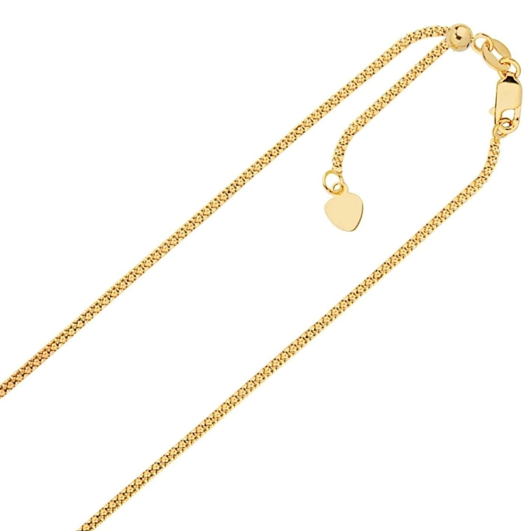 14K Yellow Gold 1MM Solid Adjustable Up to 22" Popcorn Chain Necklace Image 1