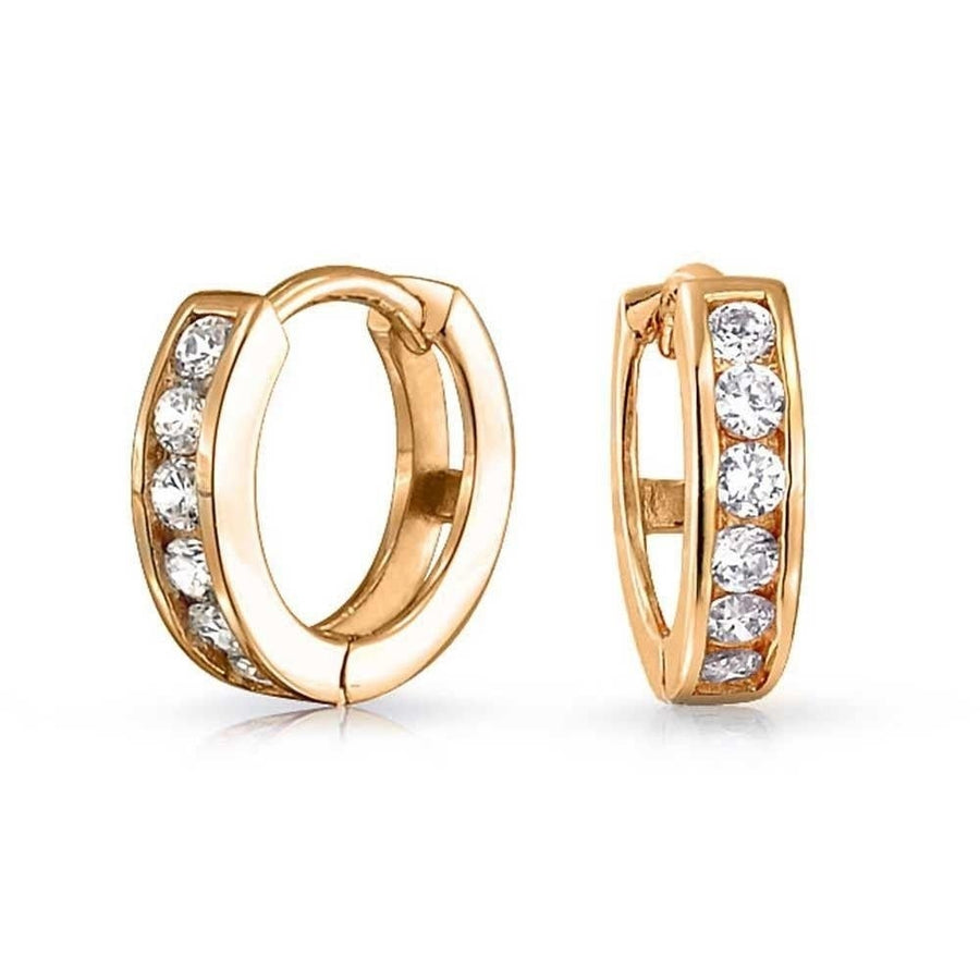 14K Yellow Gold Plating and CZ Huggie Earring Image 1