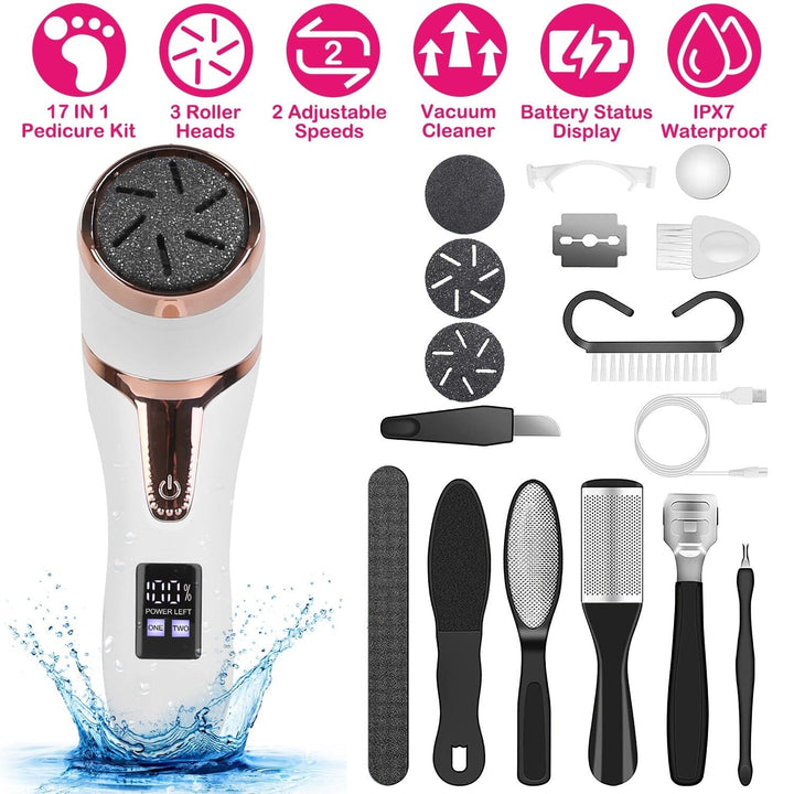 17-Pieces Set: Electric Foot Callus Remover with Vacuum Foot Grinder Rechargeable Image 4