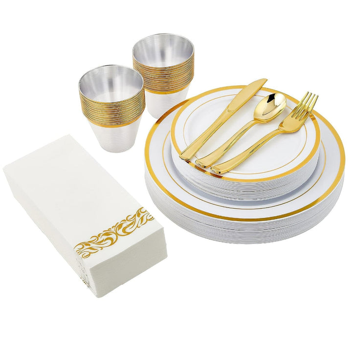 175-Pieces: Disposable Gold Dinnerware Set Image 1