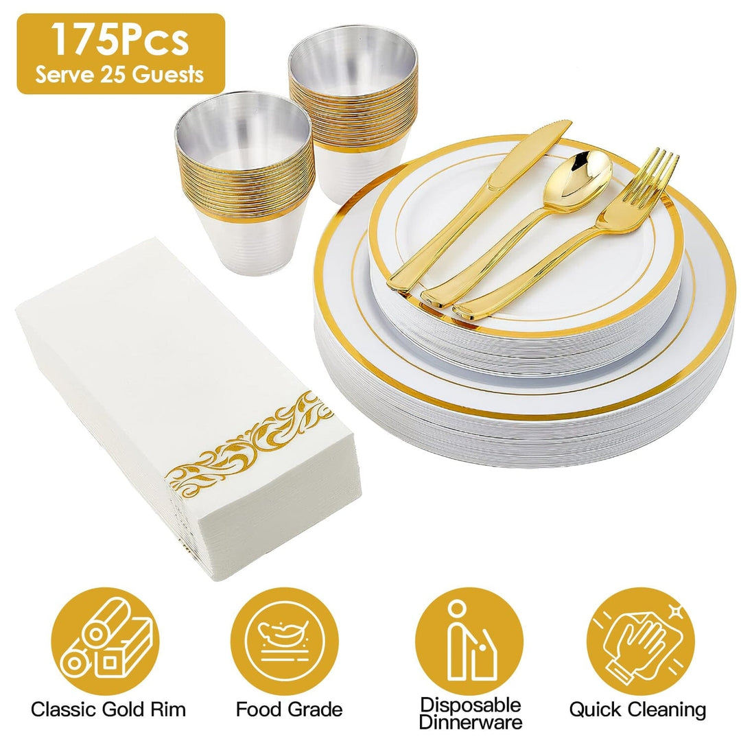 175-Pieces: Disposable Gold Dinnerware Set Image 4