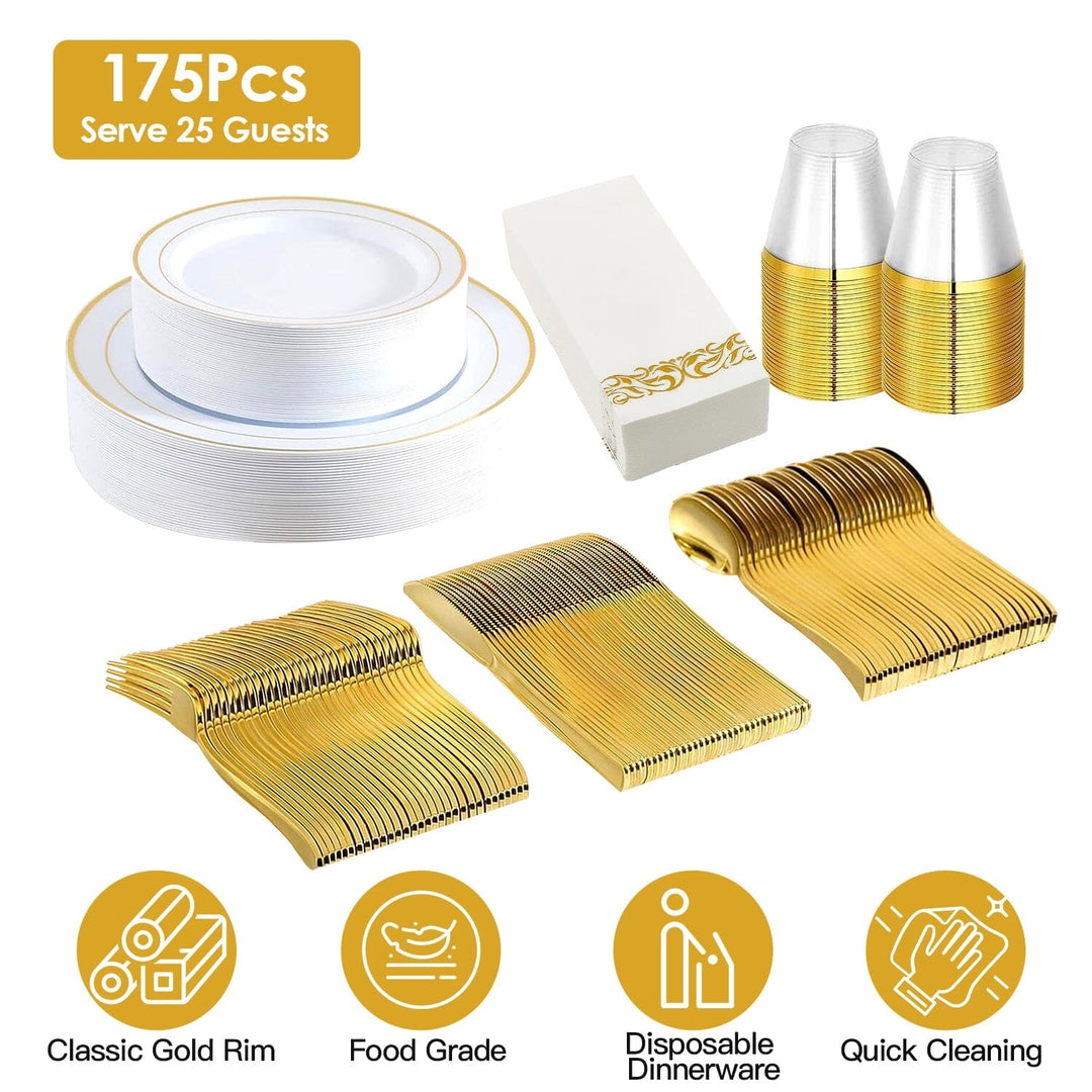 175-Pieces: Disposable Gold Dinnerware Set Image 6