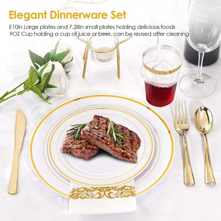 175-Pieces: Disposable Gold Dinnerware Set Image 7