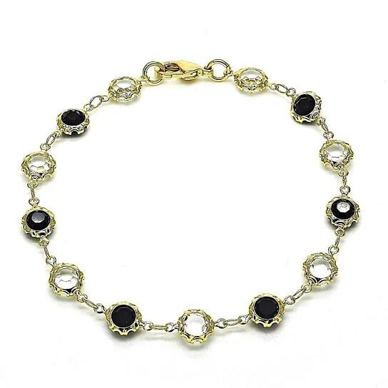 18K Gold Filled High Polish Finish Black and White Made With Crystal Round Ankle Bracelet Image 1