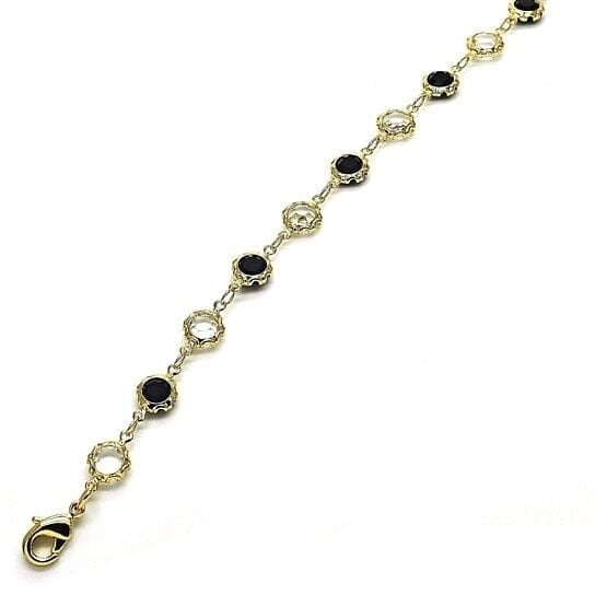 18K Gold Filled High Polish Finish Black and White Made With Crystal Round Ankle Bracelet Image 2