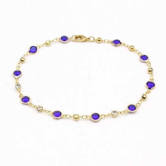 18k Gold Filled High Polish Finish Blue Crystal Ankle Bracelet Image 1