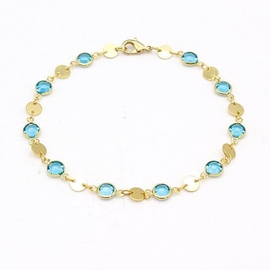 18k Gold Filled High Polish Finish Aquamarine Crystal Ankle Bracelet Image 1