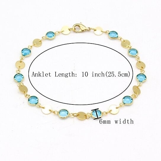 18k Gold Filled High Polish Finish Aquamarine Crystal Ankle Bracelet Image 4