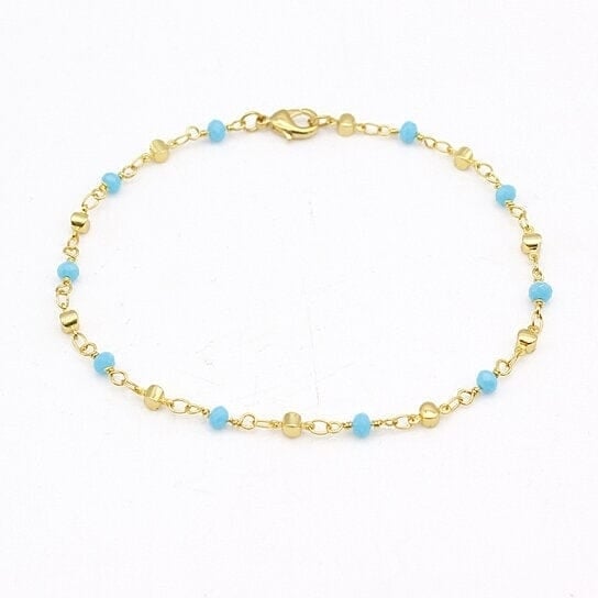 18k Gold Filled High Finish Polish Turquoise Ball Ankle Bracelet Image 1